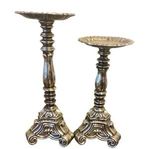 Antique Look Silver Colored Metal Pillar Candle Holders Fits 3” Candle